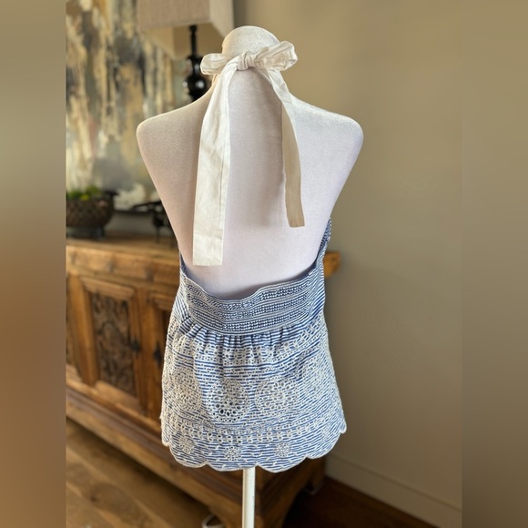 Cartolina Nantucket Blue White Marin 100% Cotton Eyelet Halter Top New Large nwt - Picture 6 of 10